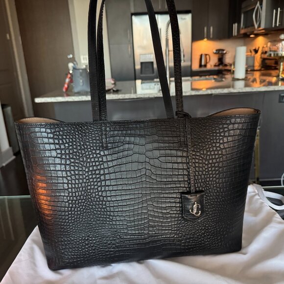 Jimmy Choo Black Croc Embossed Leather Tote - Picture 2 of 16
